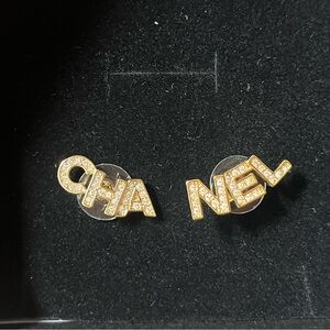 CHANEL CC Gold Crystal Letter Earrings